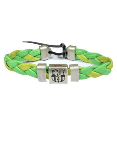 FC Barcelona Pulsera trenzada verde de cuero y metal