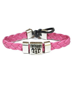 FC Barcelona Pulsera trenzada de cuero rosa y metal