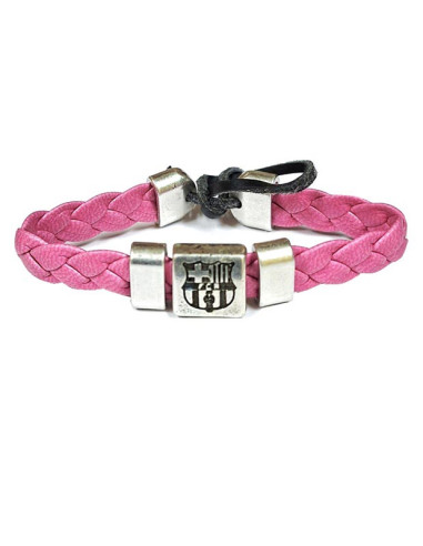 FC Barcelona Pulsera trenzada de cuero rosa y metal