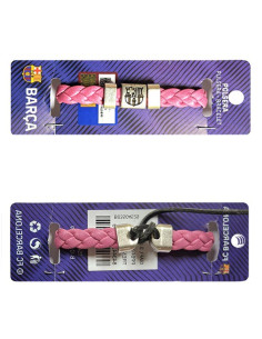 FC Barcelona Pulsera trenzada de cuero rosa y metal 2