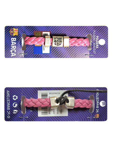 FC Barcelona Pulsera trenzada de cuero rosa y metal