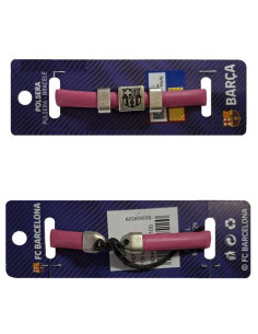 FC Barcelona Pulsera de cuero rosa con escudo metal 2