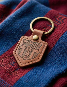 FC Barcelona Llavero de piel con escudo Barça en ambos lados