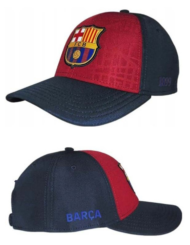 Gorra oficial del FC Barcelona azulgrana con escudo y leyendas Barça 1899 vistas laterales