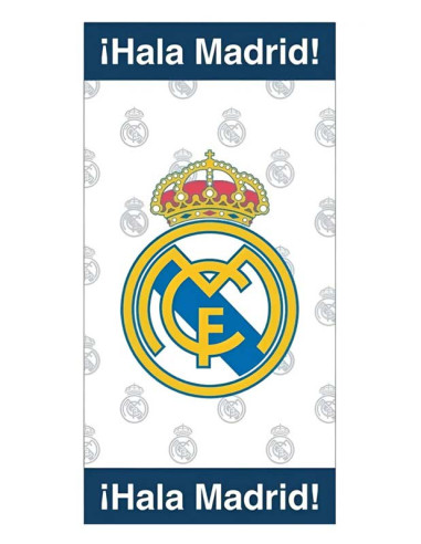 Toalla oficial del Real Madrid de microfibra multiescudos de 140x70 cm.