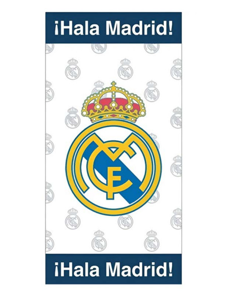 Toalla oficial del Real Madrid de microfibra multiescudos de 140x70 cm.