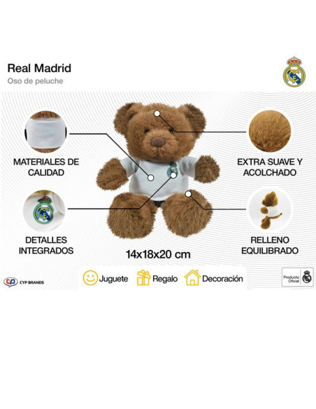 Osito peluche Real Madrid 20 cm. color marrón con camiseta