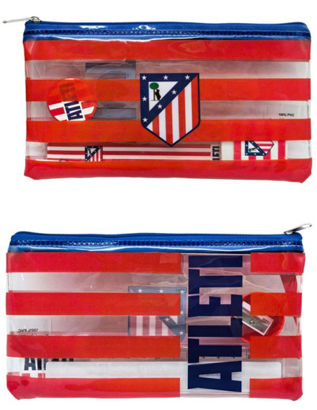 Estuche porta todo Atlético de Madrid con material escolar