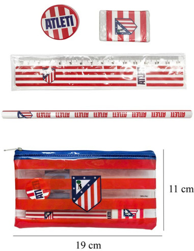 Estuche porta todo Atlético de Madrid con material escolar