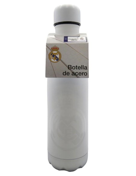 Botella metálica blanca Real Madrid rubberizada con doble pared