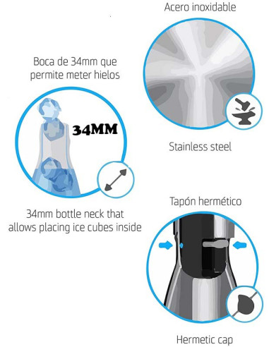 Botella de acero plateada Real Madrid 550 ml. vista características