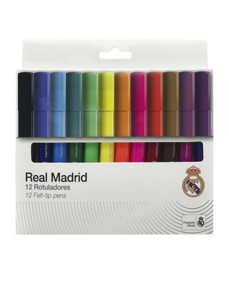 Caja 12 rotuladores de colores trazo grueso Real Madrid