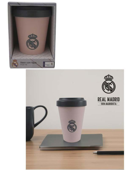 Vaso rosa Real Madrid para llevar café a la oficina