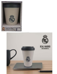 Vaso color crema Real Madrid para llevar café a oficina 2