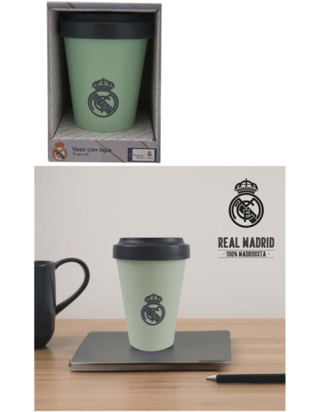 Vaso color verde Real Madrid para llevar café a oficina