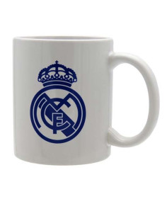 Taza blanca de cerámica con escudo azul Real Madrid