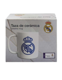 Taza blanca de cerámica con escudo azul Real Madrid 2