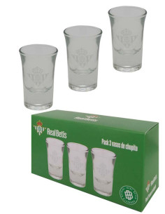 Pack 3 vasos chupito de cristal Real Betis 34 ml.