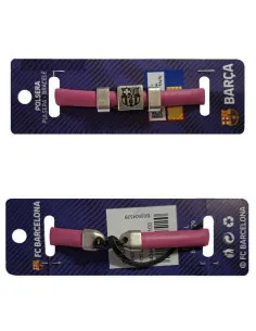 FC Barcelona Pulsera de cuero rosa con escudo metal 2