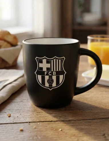 FC Barcelona Taza negra de porcelana con relieve