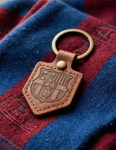FC Barcelona Llavero de piel con escudo Barça en ambos lados