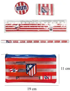 Estuche porta todo Atlético de Madrid con material escolar 2