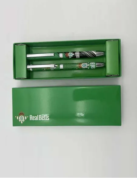 Set 2 bolígrafos metálicos Real Betis en caja de regalo vista caja regalo