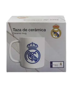 Taza blanca de cerámica con escudo azul Real Madrid 2